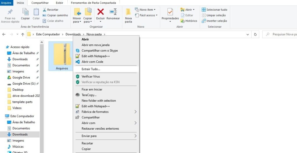 Extrair arquivos ZIP no Windows