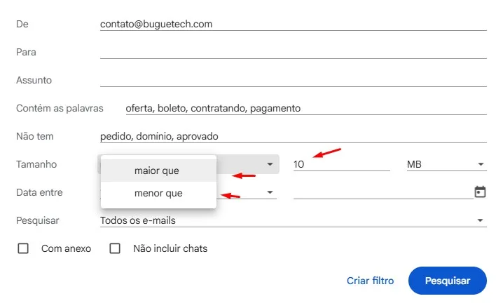 Como configurar filtros do Gmail